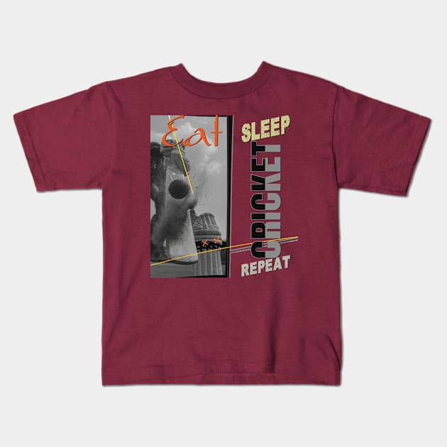 Eat sleep cricket repeat Kids T-Shirt by TeeText